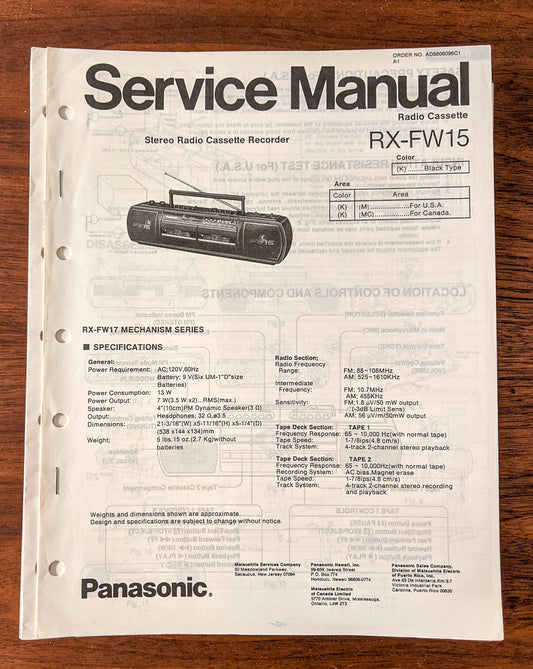 Panasonic RX-FW15 Radio Cassette Service Manual *Original*