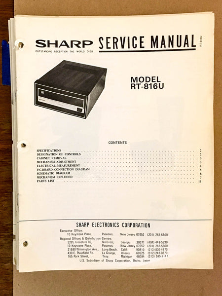 Sharp RT-816U 8 Track Tape Deck  Service Manual *Original*