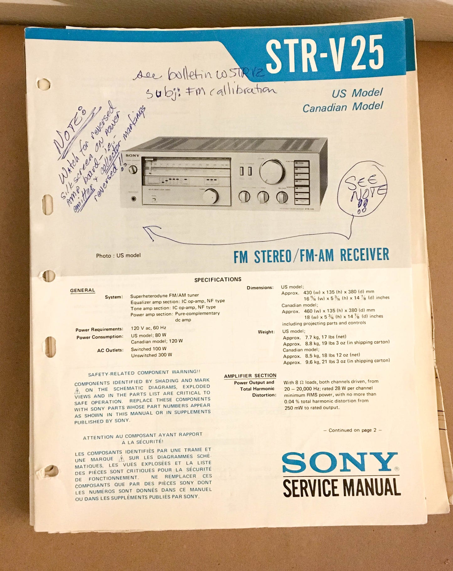 Sony STR-V25 Receiver  Service Manual *Original*