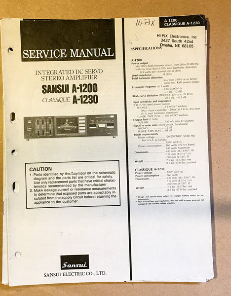 Sansui A-1200 A-1230 Amplifier Service Manual *Original*