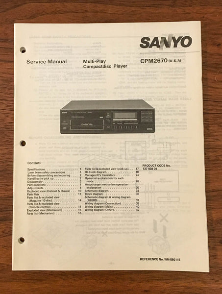 Sanyo CP M2670 CPM2670 CD PLAYER Service Manual *Original* #1
