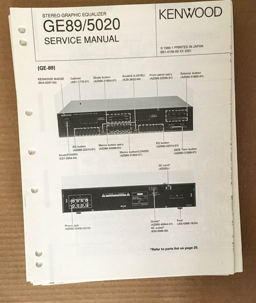 Kenwood GE-89 GE-5020 Equalizer Service Manual *Original*