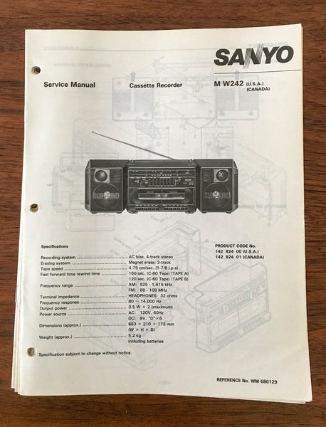 Sanyo M W242 Boombox / Radio Cassette Service Manual *Original*
