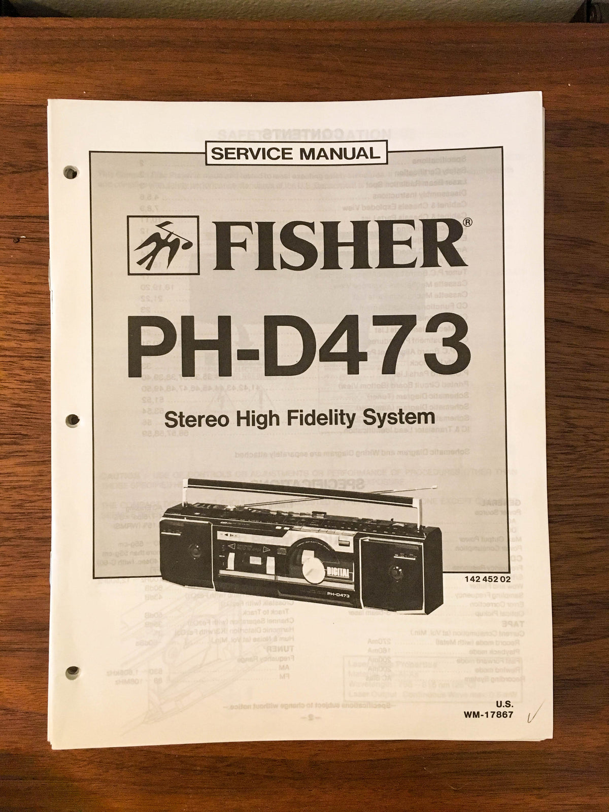 Fisher PH-D473 Boombox Radio Service Manual *Original*