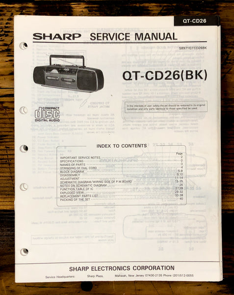 Sharp QT-CD26 Radio Service Manual *Original*