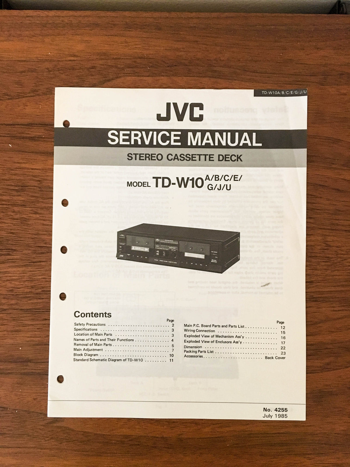 JVC TD-W10 Cassette Service Manual *Original*