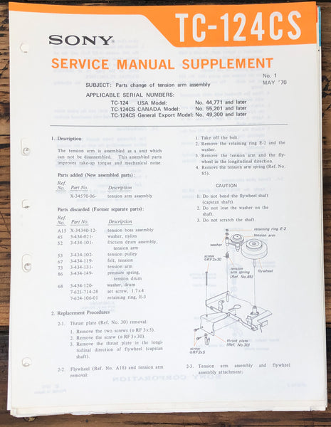 Sony TC-124CS Tape Supp. Service Manual *Original*