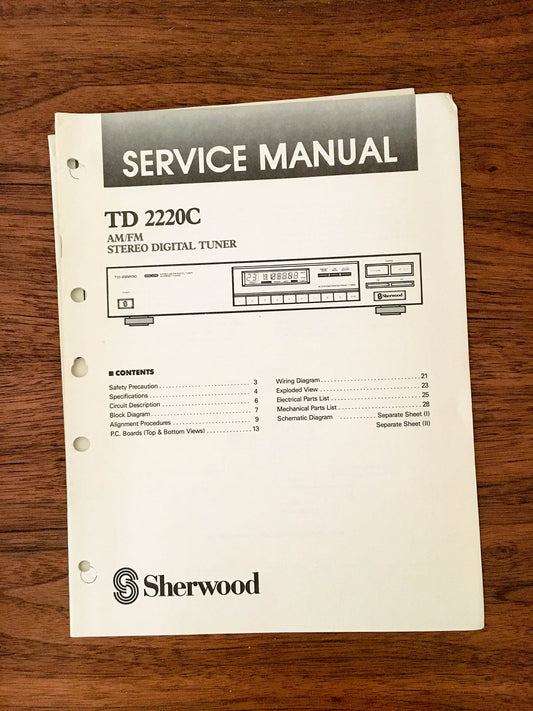 Sherwood TD-2220C Tuner Service Manual *Original*