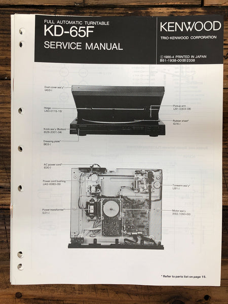 Kenwood KD-65F Record Player / Turntable  Service Manual *Original*