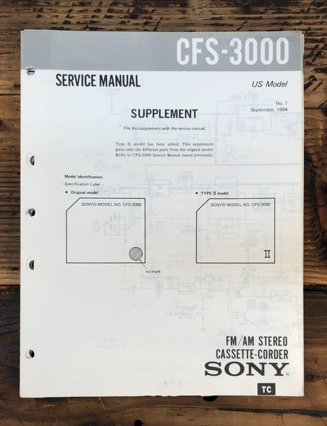 Sony CFS-3000 Cassette Supp. Service Manual *Original*