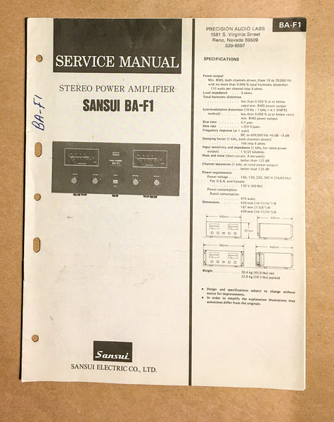 Sansui BA-F1 Amplifier Service Manual *Original*