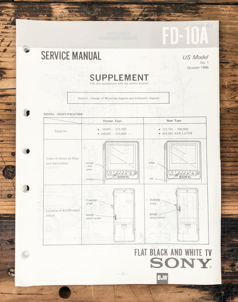 Sony FD-10A TV Supp. Service Manual *Original* #2