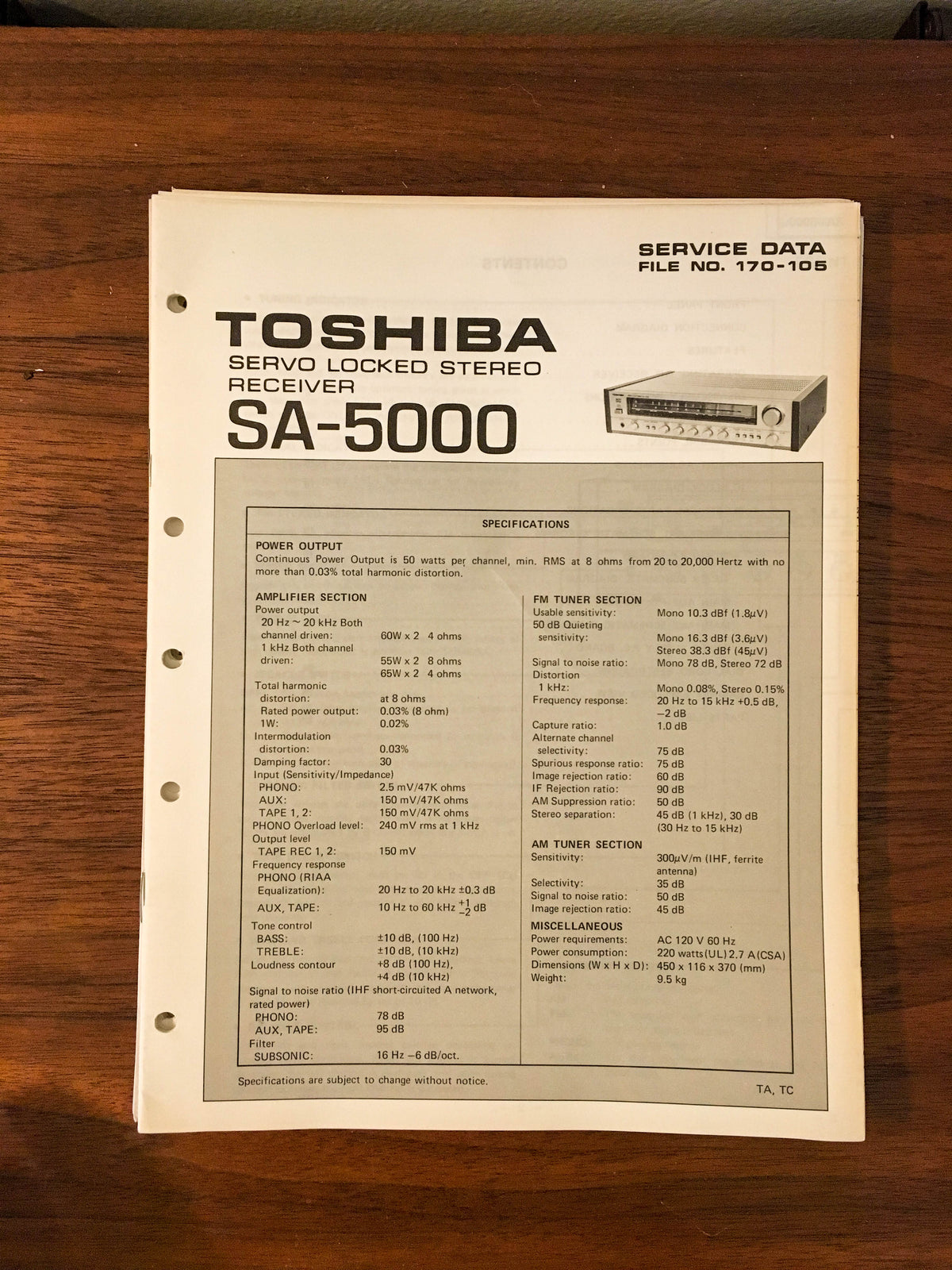 Toshiba SA-5000 Receiver Service Manual *Original*