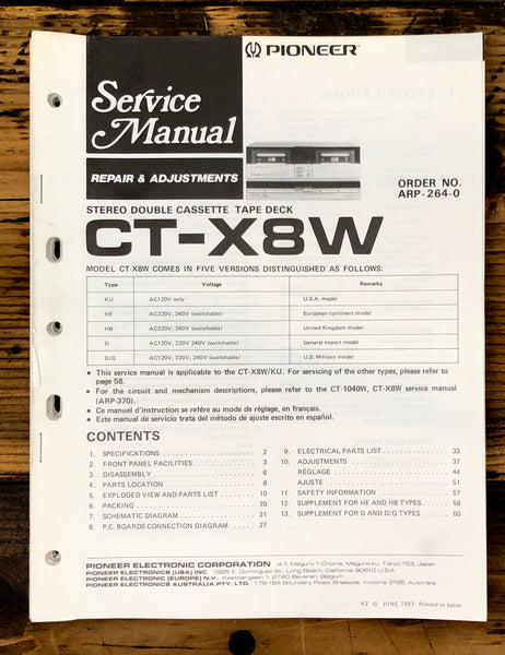 Pioneer CT-X8W Cassette Service Manual *Original*