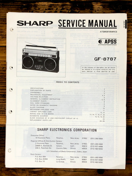 Sharp GF-8787 Radio / Boombox  Service Manual *Original*