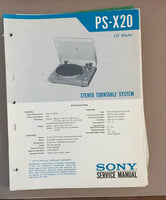 Sony PS-X20 Turntable Record Player  Service Manual *Original*