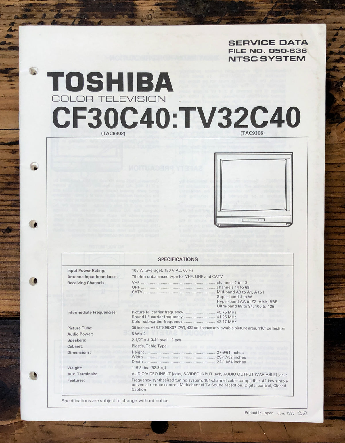 Toshiba CF30C40 TV32C40   Service Manual *Original*