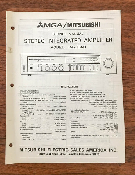 Mitsubishi DA-U640 Stereo Amplifier Service Manual *Original*