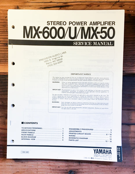 Yamaha MX-600 MX-600U MX-50 Amplifier Service Manual *Original* #2