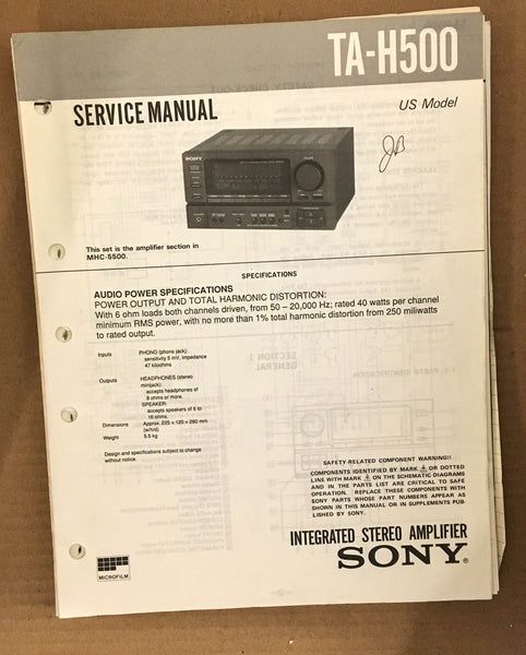 Sony TA-H500 Preamp / Preamplifier Service Manual *Original*