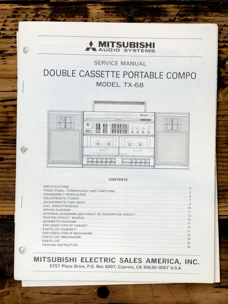 Mitsubishi TX-68 Stereo Service Manual *Original*