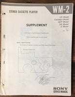 Sony WM-2 Cassette Service Manual Supplement *Original*