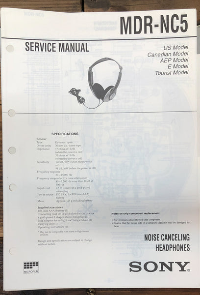 Sony MDR-NC5 Headphones  Service Manual *Original*