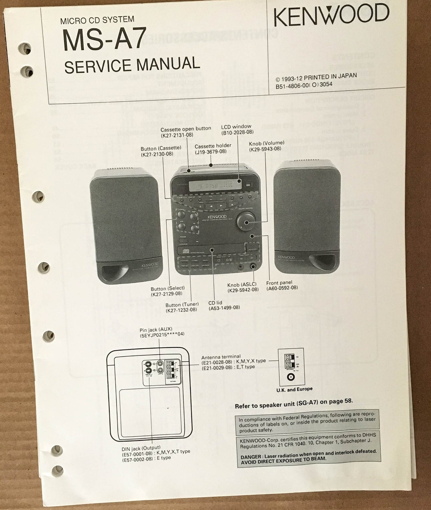 Kenwood MS-A7 Stereo System Service Manual *Original*