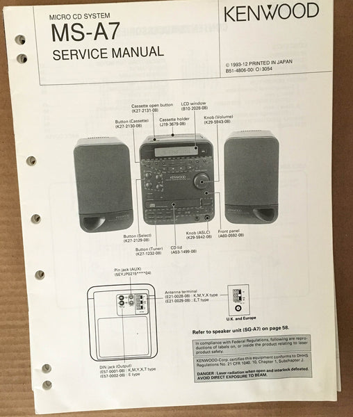Kenwood MS-A7 Stereo System Service Manual *Original*