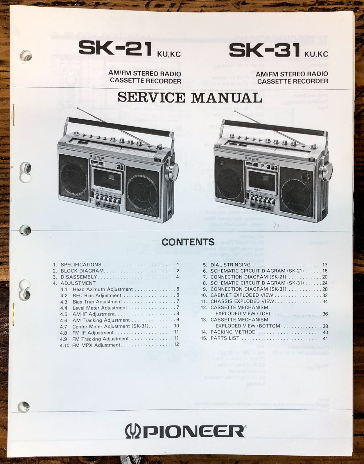 Pioneer SK-21 SK-31 Radio  Service Manual *Original*