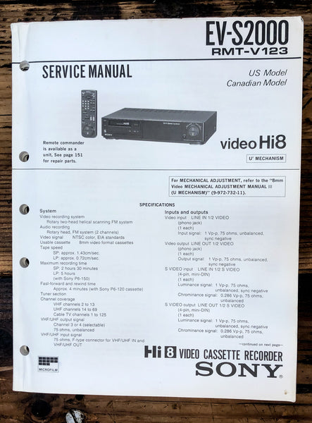 Sony EV-S2000 Hi8 VCR  Service Manual *Original*