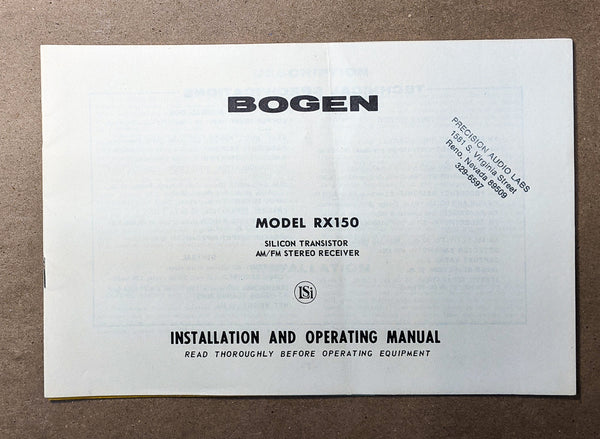 *Original* Bogen 150 RX-150 Receiver Owners / User Manual