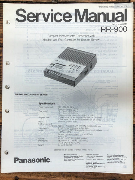 Panasonic RR-900 Tape Recorder  Service Manual *Original*