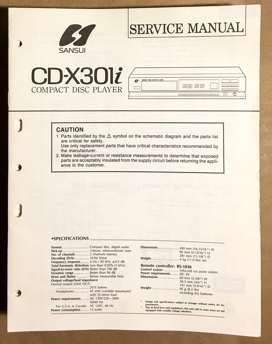 Sansui CD-X301i X301 i CD Player Service Manual *Original*