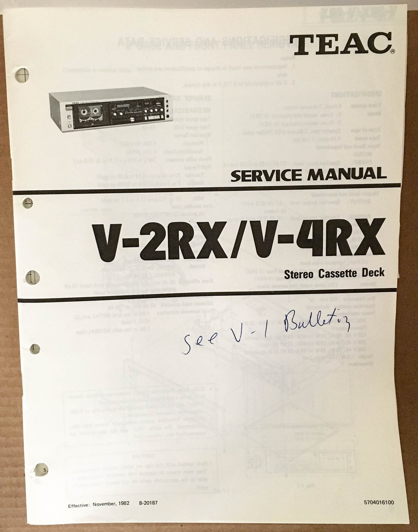 Teac V-2RX / V-4RX Stereo Cassette Deck Service Manual *Original* #1