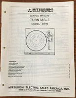 Mitsubishi DP-6 Record Player / Turntable Service Manual *Original*