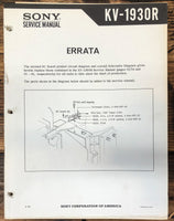 Sony KV-1930R TV Errata Service Manual *Original*