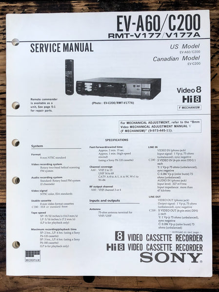 Sony EV-A60 EV-C200 Video 8 VCR  Service Manual *Original*