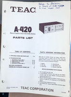 Teac A-420 Cassette Deck  Parts List *Original*