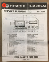 Hitachi D-550R Cassette  Service Manual *Original*