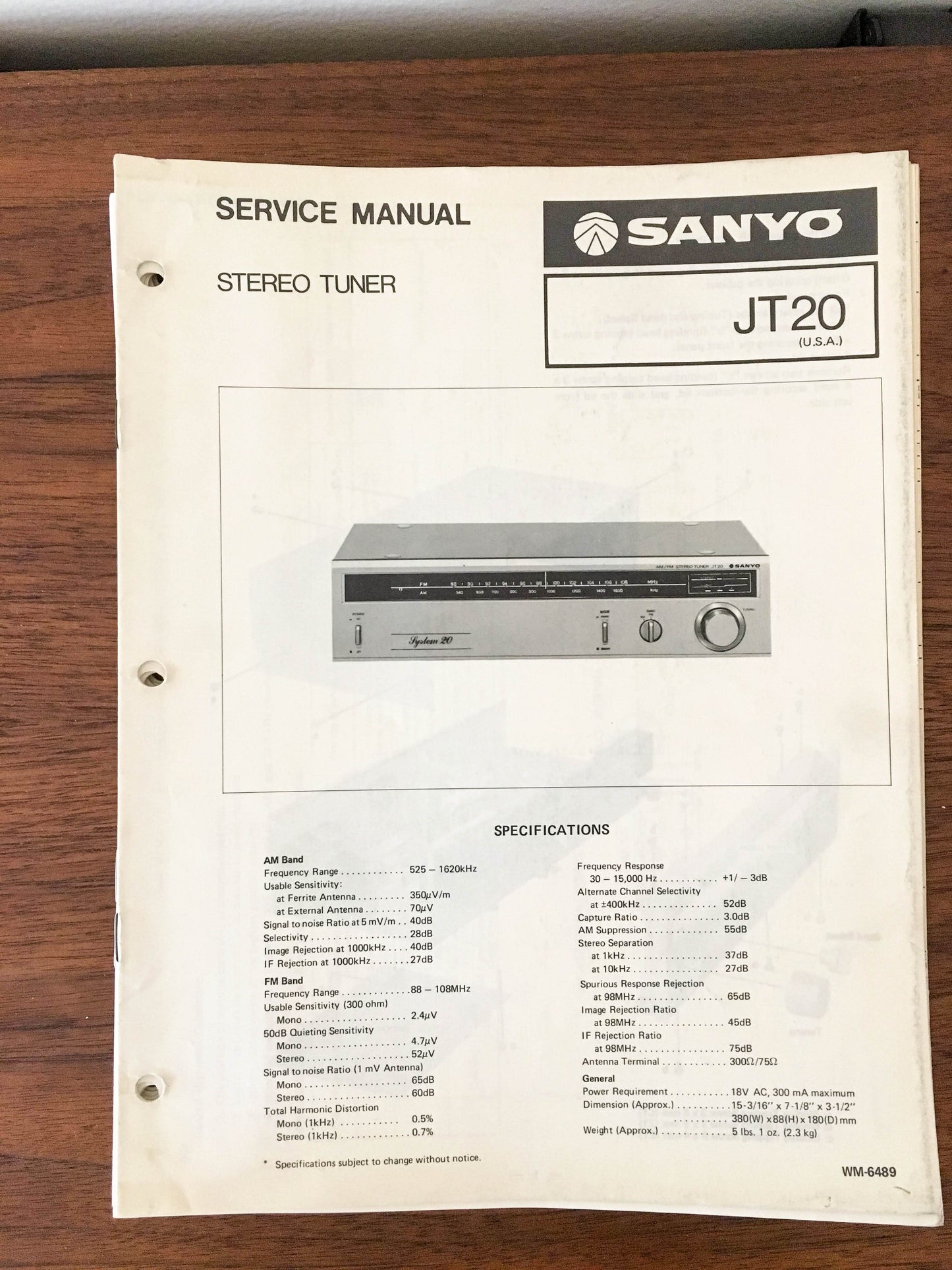 Sanyo JT 20 JT20 Tuner Service Manual *Original*