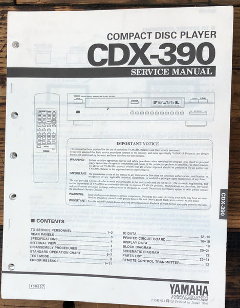 Yamaha CDX-390 CD Player Service Manual *Original*