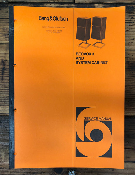 B&O Bang Olufsen Beovox 3 Speaker  Service Manual *Original*