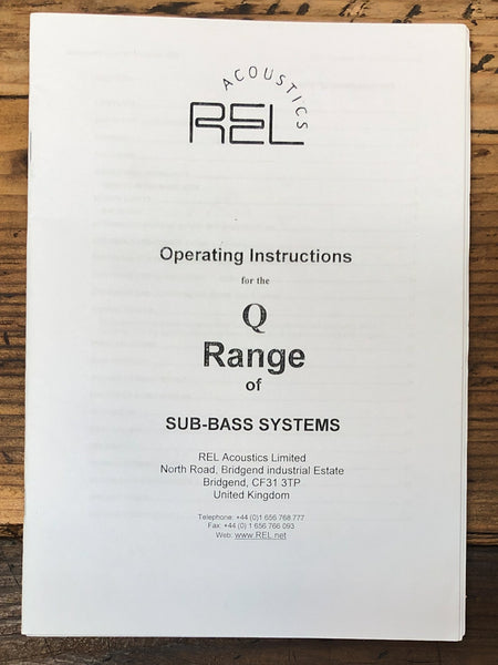 Rel Acoustics Q Range Sub Bass Systems  Owner / User Manual *Original*