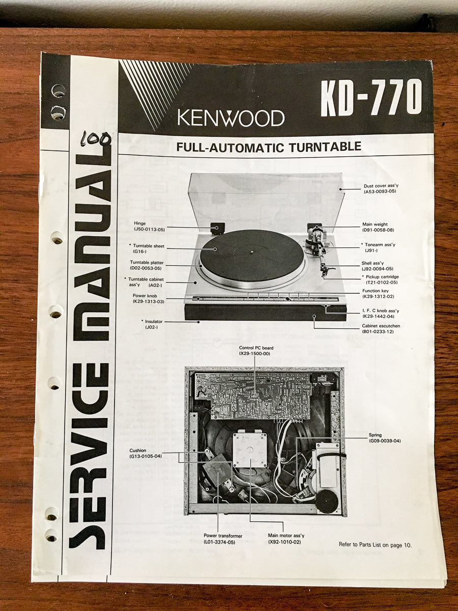 Kenwood KD-770 Record Player / Turntable  Service Manual *Original*