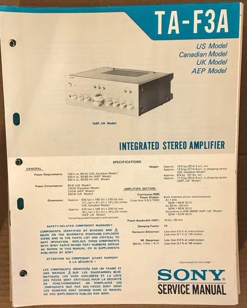 Sony TA-F3A Stereo Amplifier Service Manual *Original* #2