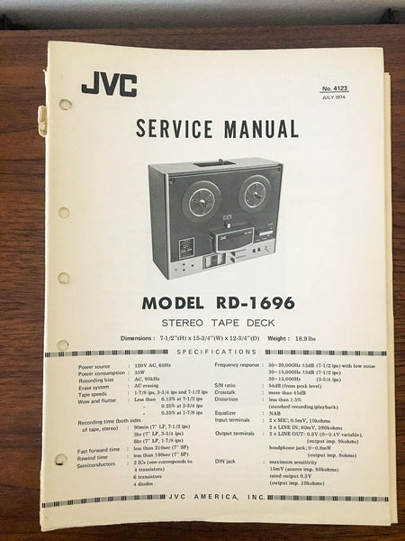 JVC RD-1696 Reel to Reel Tape Deck Service Manual *Original*