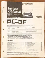 Pioneer PL-3F Turntable / Record Player  Service Manual *Original*