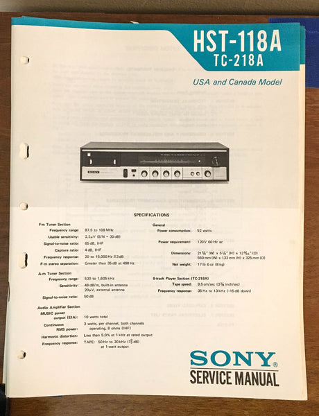 Sony HST-118A TC-218A Stereo Music System Service Manual *Original*