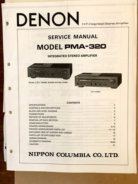 Denon PMA-320 Preamp / Preamplifier  Service Manual *Original*